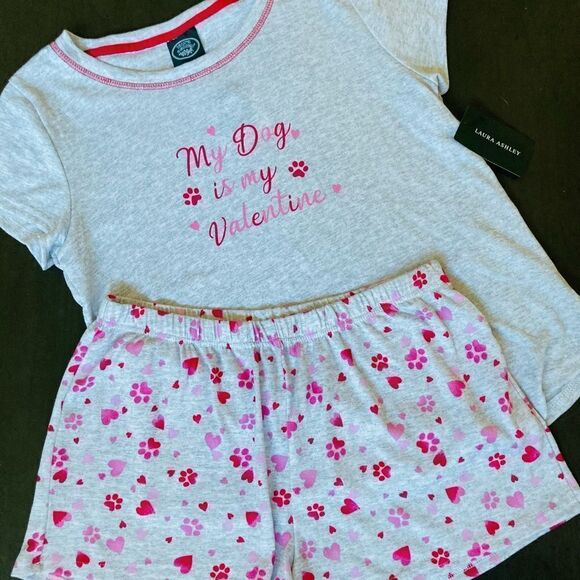 Laura Ashley Dog Valentine Sleep Shorts PJs Set M - Picture 2 of 3